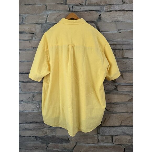 GANT XL Yellow Button Down Shirt 100% Cotton Solid Color Chambray Short Sleeve - Picture 2 of 8